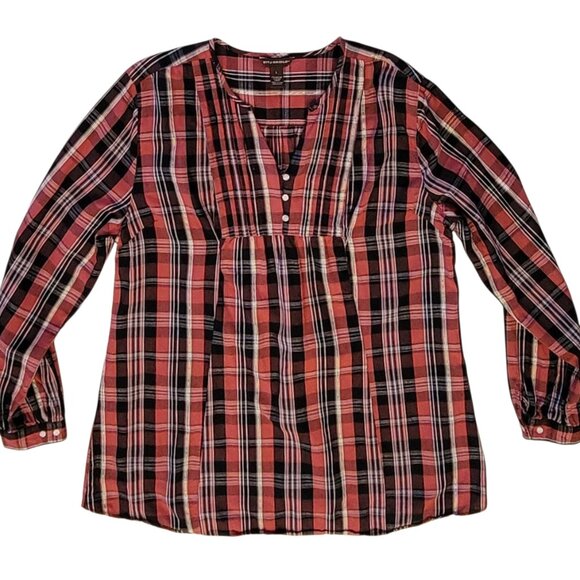 Bit & Bridle Equestrian Babydoll Plaid Pintuck Peasant Top Size Large - Picture 5 of 10